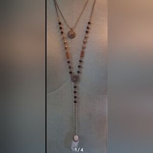 ViVI Brown and Black and Pink Beaded Necklace Set